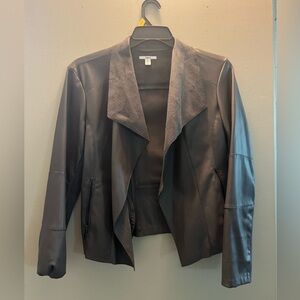 Bar III open front faux leather gray jacket